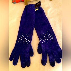 Laundry by Shelli Segal Embellished long wool blend gloves cobalt blue.